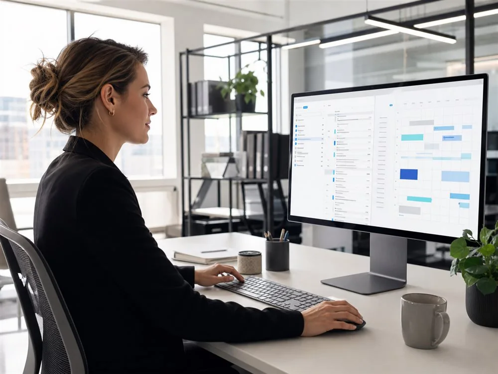 Professional using an integrated email inbox and calendar